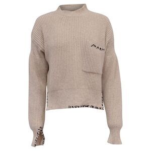 Marni Logo-Embroidered Sweater in Beige Wool